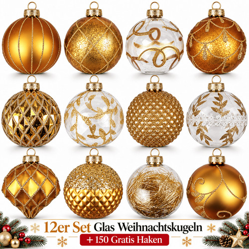 Weihnachtskugeln glas 12er set - weihnachtskugeln,