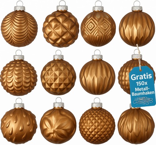Weihnachtskugeln beige 12er - weihnachtskugeln,