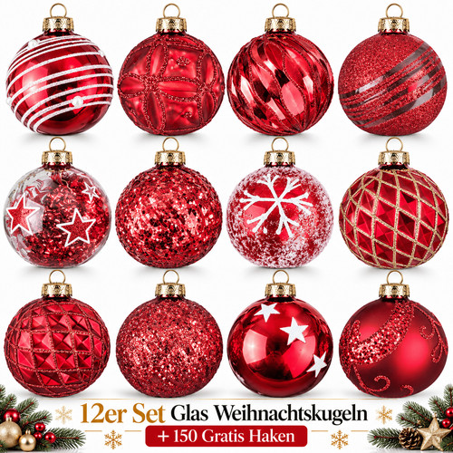 Weihnachtskugeln glas 12er set - 12er,