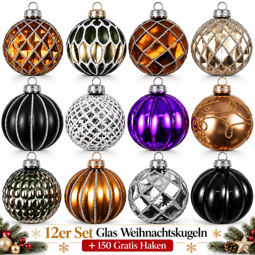 Weihnachtskugeln glas 12er set - glas,