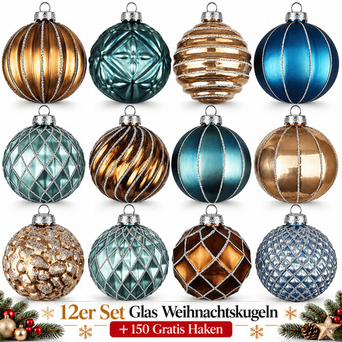 Weihnachtskugeln glas 12er set - weihnachtskugeln,