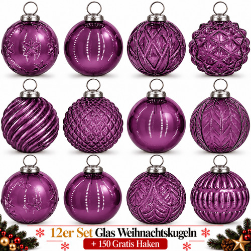 Weihnachtskugeln glas 12er set - 12er,